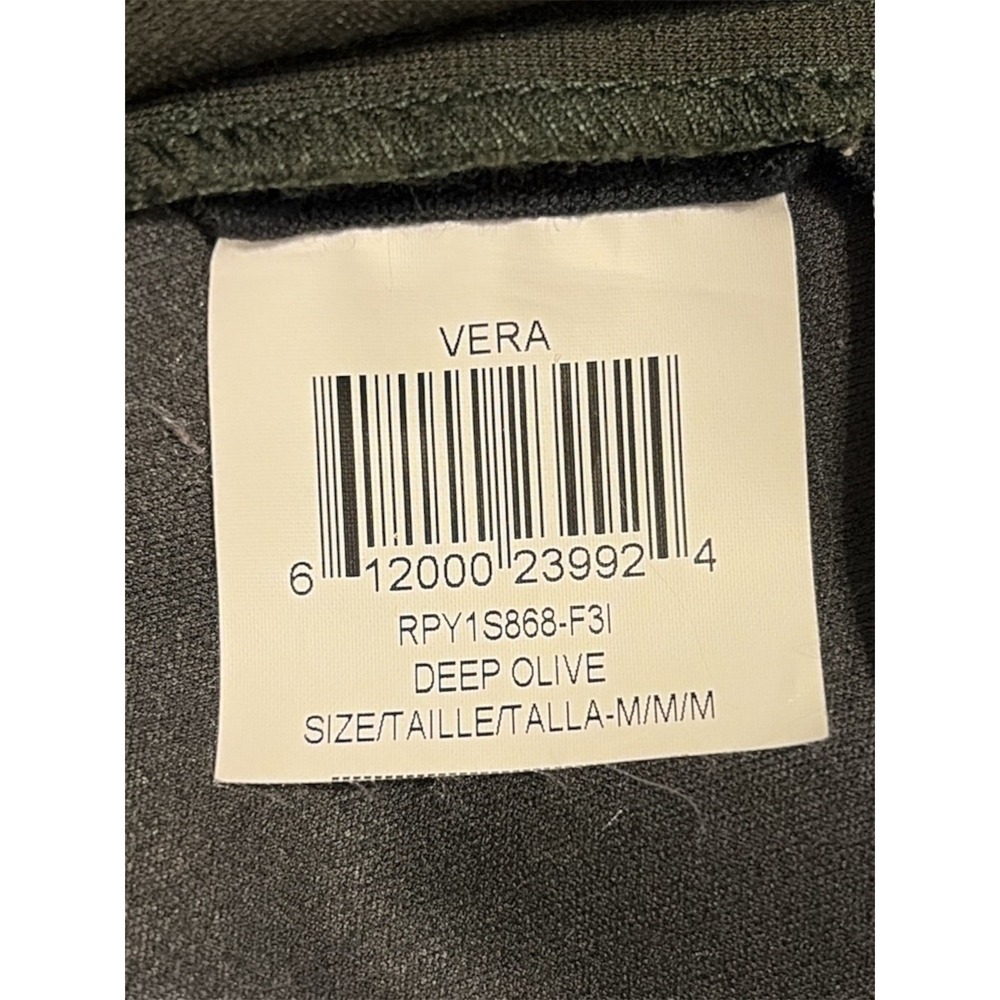 BCBGMAXAZRIA Vera olive green Faux Leather Panel Sleeveless Top M - Picture 8 of 9